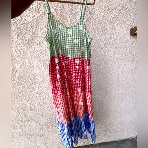 BloomChic Green Gingham Dress with Floral Design